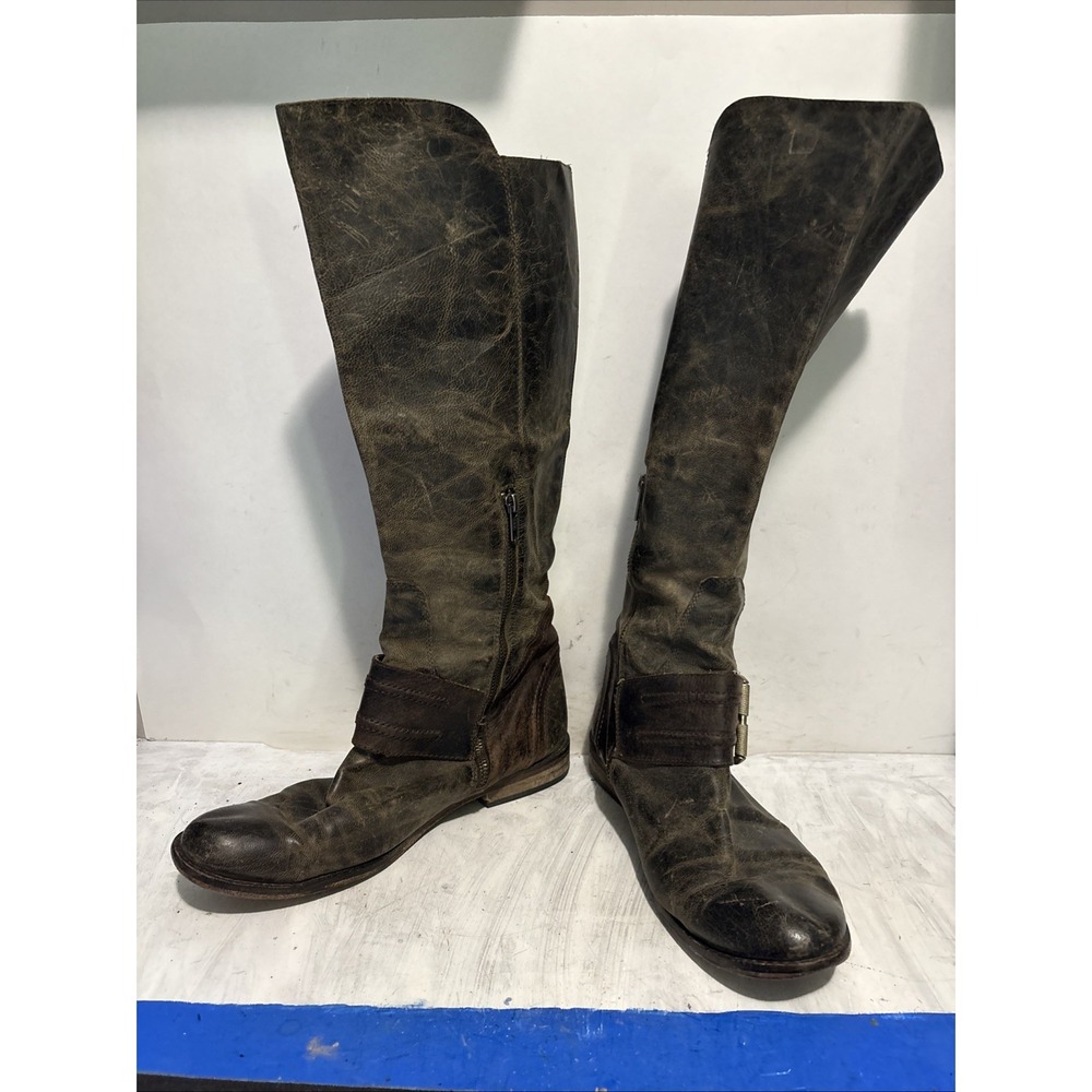 Spirit By Lucchese Leather Distress Brown Riding Boots Tall Calf Size 11 Worn